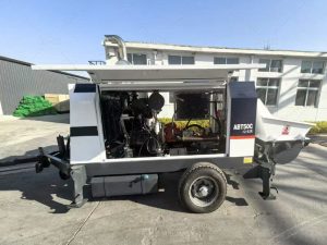 trailer concrete pump being check in factory